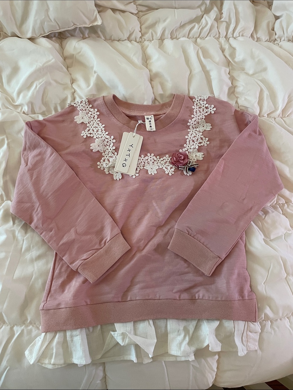 girls pink floral long sleeve top